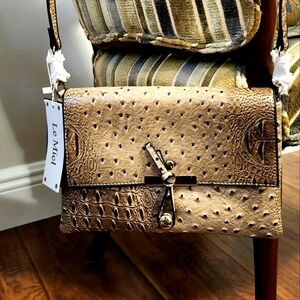 Le Miel Faux Ostrich Tan Vegan Crossbody Bag